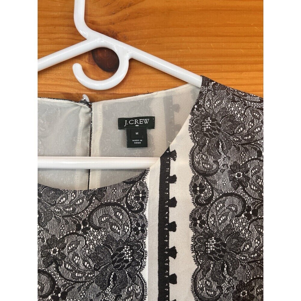 J.CREW Optical Lace Blouse Shirt Black White Career Floral Top sz M - Picture 2 of 5